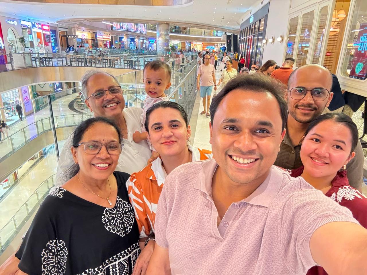 With the whole family at the mall